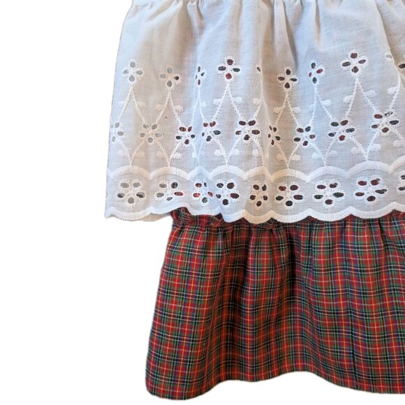 Homemade Girls 6/7 Ruffle Dress & White Eyelet Pinafore - Plaid Red & Green - Picture 12 of 16